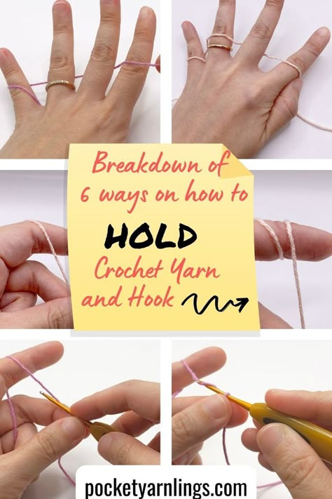 holding crochet hook and yarn Different Ways To Hold Crochet Yarn, How To Teach Crochet Classes, Ways To Hold Yarn When Crocheting, Holding Crochet Hook And Yarn, How To Hold Crochet Hook, Holding Yarn While Crocheting, How To Hold Crochet Yarn, How To Hold A Crochet Hook, Best Crochet Hooks