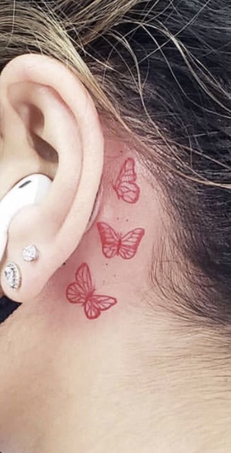 Butterfly Tattoo Behind Ear, Tattoos Behind Ear, Mens Butterfly Tattoo, Butterfly Neck Tattoo, Colorful Butterfly Tattoo, Butterfly Name Tattoo, Simple Butterfly Tattoo, Butterfly Tattoo Stencil, Tattoo Behind Ear