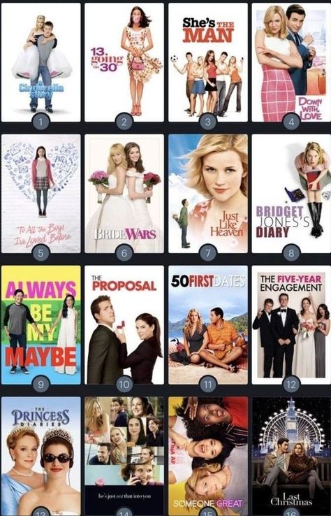 Girly Movies To Watch, Top Romantic Movies, Comedy Movies List, Movies To Watch List, Girls Night Movies, Best Teen Movies, Romance Movies Best, Romcom Movies, Best Romantic Comedies