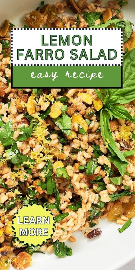 The summer side dish that gets better with every bite! And, it’s a zesty 15 minute recipe thanks to some quick cooking farro. Drizzled with a tangy lemon vinaigrette, this farro pilaf doubles as a room temperature salad that’s perfect for a party or summer barbecue! Healthy Farro Salad, Ina Garten Farro Salad, Farro Salad Recipes Summer, Farro Chickpea Salad, Leftover Farro Recipes, Farrow Recipes Dishes, Greek Farro Salad, Farro Recipes Side, Farro Bean Salad