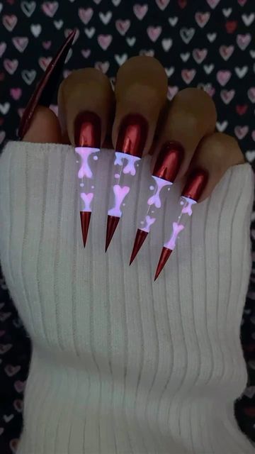 Heart Lava Lamp Nails, Glow Heart Nails, Heart Lava Lamp, Purple And Red Nails, Lava Lamp Nails, Blue Diamond Nails, Lamp Nails, Xl Nails, Idol Nails