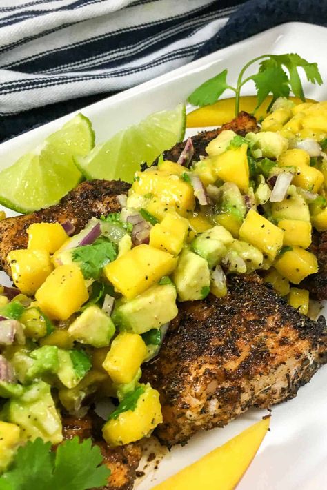 Grouper Fish Recipes, Blackened Grouper, Grilled Grouper, Grouper Recipes, Fresh Mango Salsa, Mango Avocado Salsa, Florida Food, Midweek Meals, Mediterranean Dishes