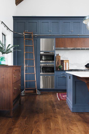 7 Tall Kitchen Cabinet Ideas to Take Your Space to New Heights Tall Kitchen Cabinets, Floor To Ceiling Cabinets, Inset Cabinetry, Kitchen Ladder, Tall Kitchen, Kitchen Base Cabinets, Blue Kitchen Cabinets, Hgtv Dream Home, Kitchen Nook