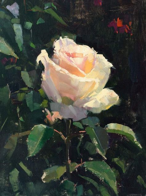 White Rose, Oil Painting, Pink, White, Art