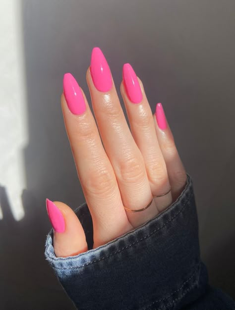 Twist Bubblegum Pink Gel Nails, Mint Pink Nails, Pink Nails Autumn, Bold Pink Nails, Simple Girly Nail Designs, Barbie Color Nails, Nail Solid Colors, Bubblegum Pink Nails Acrylic, Rosy Pink Nails