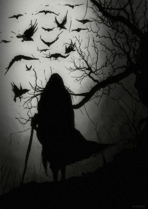 Girl shadow & crows Raven Art, 다크 판타지, Dark Gothic, Creepy Art, Dark Photography, 영감을 주는 캐릭터, Dark Beauty, Gothic Art, Horror Art