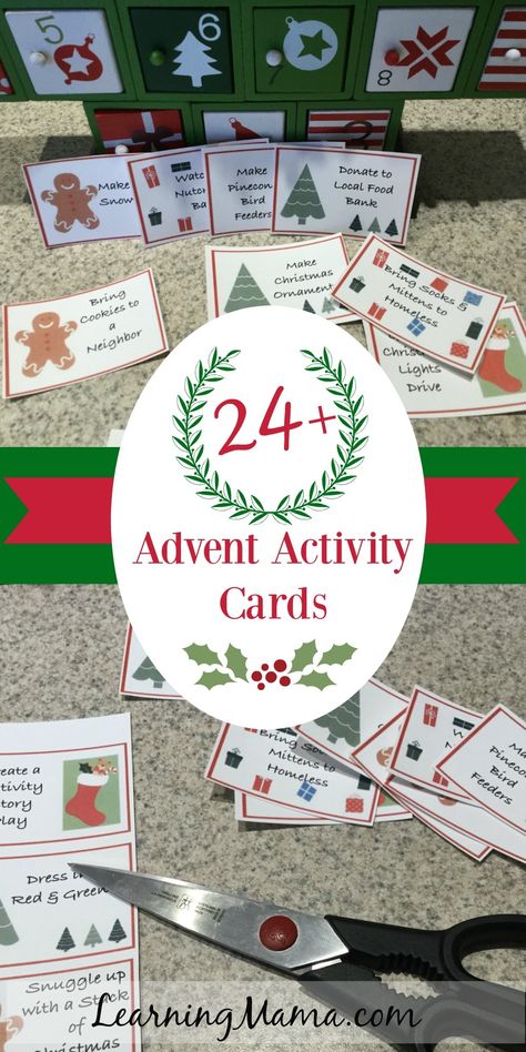 24+ Advent Activity Cards {FREE Printable} - Learning Mama Advent Calendar Christian, Preschool Christmas Activities, Advent Calendar Activities, December Activities, Printable Advent Calendar, Advent Activities, Advent Calenders, Calendar Ideas, Christmas Planning