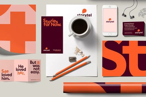 Letters take center stage in Storytel’s new visual identity - Storytel Visuell Identitet, Storefront Signs, Create A Brand, Brand Book, Abstract Logo, Brand Style Guide, Professional Logo Design, Brand Style, Corporate Identity