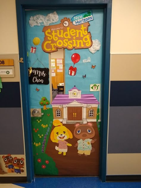 Animal Crossing Classroom Ideas, Animal Crossing Bulletin Board, Acnh Classroom, Animal Crossing Door Decs, Animal Crossing Classroom Theme, Animal Crossing Classroom, Teacher Door Decorations, Elementary Classroom Themes, Ra Themes