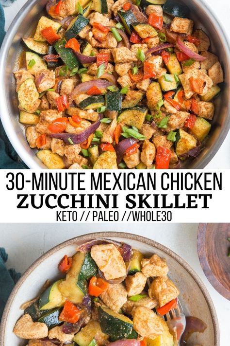 30-Minute Mexican Chicken and Zucchini Skillet - The Roasted Root Chicken Zucchini Pasta Skillet, Chicken Zucchini Peppers Recipes, Tex Mex Chicken And Zucchini, Chicken Veggie Skillet, Calabacitas Recipe Chicken, Zucchini And Chicken Recipes, Chicken Vegetable Skillet, Chicken Zucchini Skillet, Chicken And Zucchini Recipes