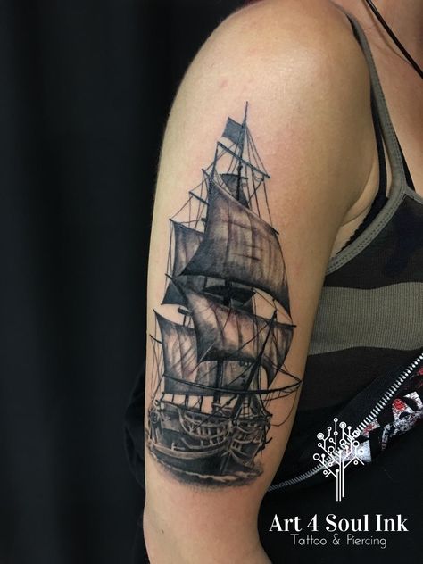 Black Pearl Tattoo Black Pearl Tattoo, Black Pearl Ship, Pearl Tattoo, Sailboat Tattoo, Boat Tattoo, Pirate Tattoo, Literary Tattoos, Tattoo Parlor, Tattoo Prices