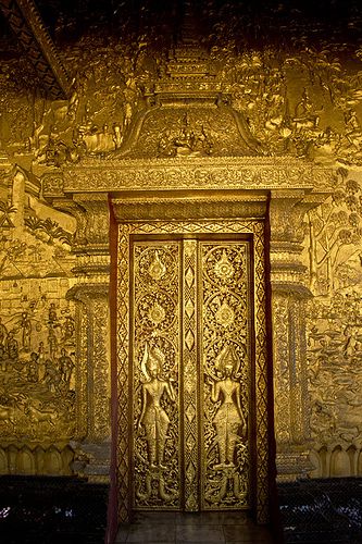 Gold Doors - Laos ░▒▓ lσvє ▓▒░ ♥ #bluedivagal, bluedivadesigns.wordpress.com Gold Doors, Aesthetics Colors, Golden Slumbers, Golden Door, Gold Door, Cool Doors, Luang Prabang, Shades Of Gold, Unique Doors