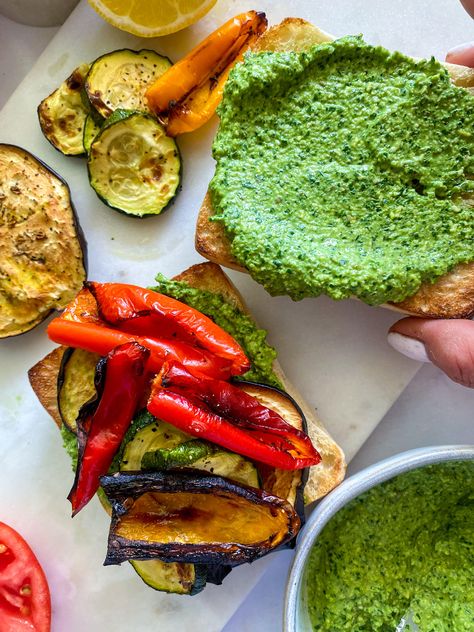 Vegan Roasted Veggie & Pesto Ciabatta Sandwich — YouCare-SelfCare Veggie Pesto, Ciabatta Sandwich, Veggie Sandwiches, Edamame Salad, Dinner Sandwiches, Vegan Roast, Avocado Sauce, Ciabatta Bread, Vegan Pesto