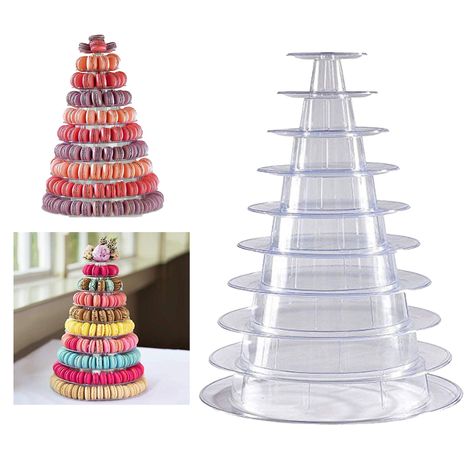 PRICES MAY VARY. The elegant and premium macaron tower is made of high quality PVC plastic, transparent color, light weight but strong structure, minimalist design, consisting of 10 individual stackable lightweight plastic layers.⭐【The tiers are made of flexible PVC plastic, If you mind, please consider carefully before purchasing.】 The stackable macaron tower can use only 2 layers or up to 10 layers, place a small cake on the top layer, use this holder to display your colorful desserts, cupcake Cardboard Cupcake Stand, Macaroon Tower, Acrylic Cupcake Stand, Pastry Stand, Cupcake Display Stand, Macaron Tower, Cake Tower, Macaron Cake, Colorful Desserts