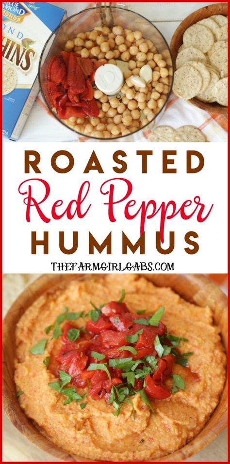 Roasted Red Pepper Uses, Jarred Roasted Red Pepper Recipes, Jar Roasted Red Peppers Recipes, Roasted Pepper Hummus Recipe, Red Pepper Hummus Recipe Without Tahini, Hummus Recipe Roasted Red Pepper, Roasted Red Pepper Dip Greek Yogurt, Homemade Roasted Red Pepper Hummus, Red Pepper Hummus Recipe