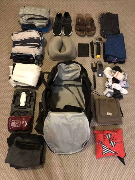 Day Bags For Travel, Minimal Packing Travel, Backpack Travel Packing, Mens Travel Essentials, 2 Weeks In Europe, Minimalist Travel Packing, Europe Travel Bag, One Bag Travel, Backpacking Packing List