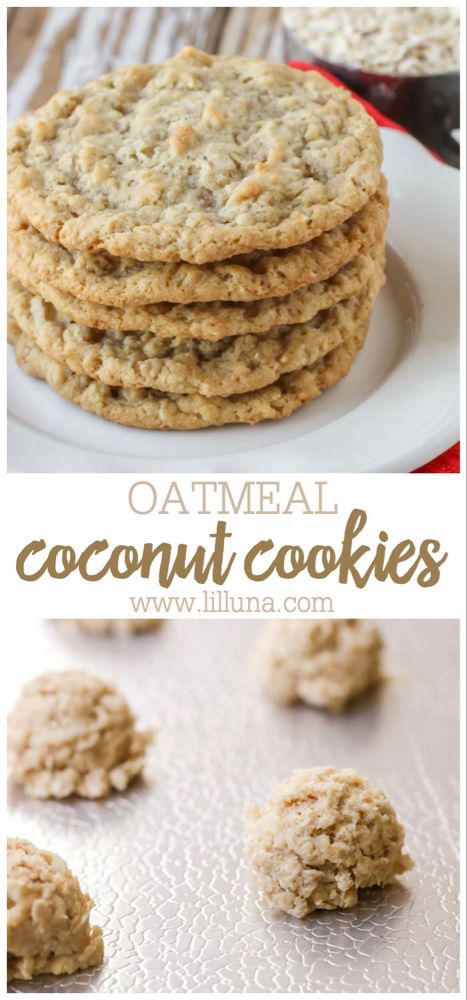 A delicious twist on the classic oatmeal cookie! These Oatmeal Coconut Cookies are so soft, chewy, tasty - it's impossible to only eat one! #oatmealcoconutcookies #oatmealcookies #coconut #oatmeal #cookies Healthy Coconut Oatmeal Cookies, Coconut And Oatmeal Cookies, Oatmeal Coconut Pecan Cookies, Oatmeal Coconut Cookies Chewy, Coconut Cookies Healthy, Coconut Oatmeal Cookies Recipes, Cookies Recipe Video, Coconut Oatmeal Cookies, Coconut Cookie