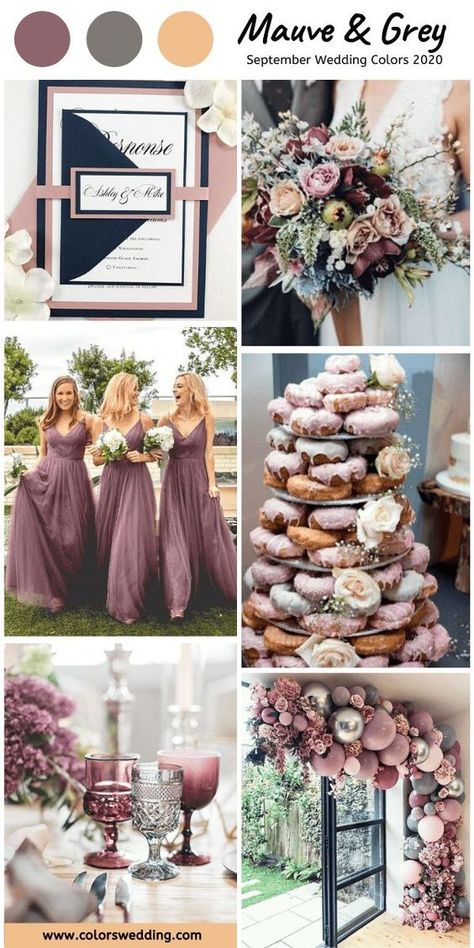 36 Breathtaking Southern Wedding Ideas for Fall - A Southern Wedding September Wedding Bridesmaids, September Wedding Colours, Mauve And Grey Wedding, September Wedding Colors, Mauve Wedding Colors, Grey Weddings, Fall Wedding Color Schemes, Fall Wedding Color Palette, Wedding Color Combos