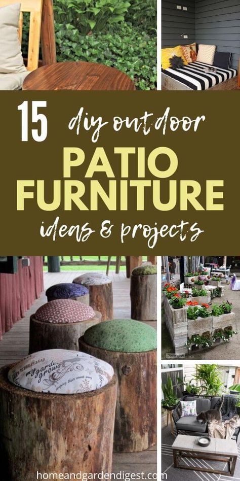 15 Best DIY Outdoor Patio Furniture Ideas - Home and Garden Digest Handmade Patio Furniture, 4x4 Outdoor Furniture Diy, Diy Patio Side Table Ideas, Diy Outside Furniture, Diy Outdoor Ottoman, Diy Outdoor Side Table Ideas, Diy Outdoor Side Table, Unique Patio Furniture, Crate Stools