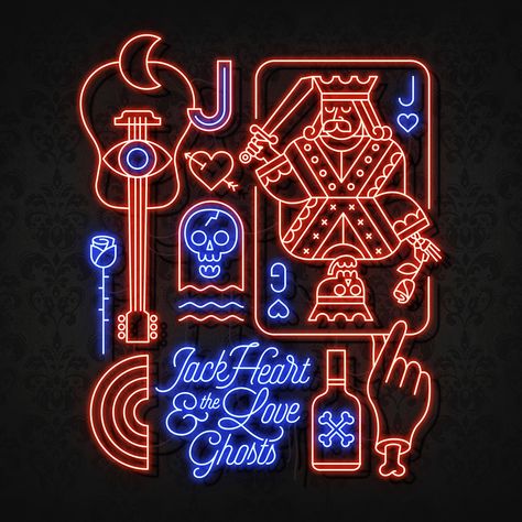 Jack Heart & the Love Ghosts on Behance Graphic Design Neon Poster, Neon Sign Graphic Design, Neon Graphic Design, Beer Branding Design, Leadership Retreat, Neon Illustration, Neon Graphics, Wedding Planner Brand, Your Heart