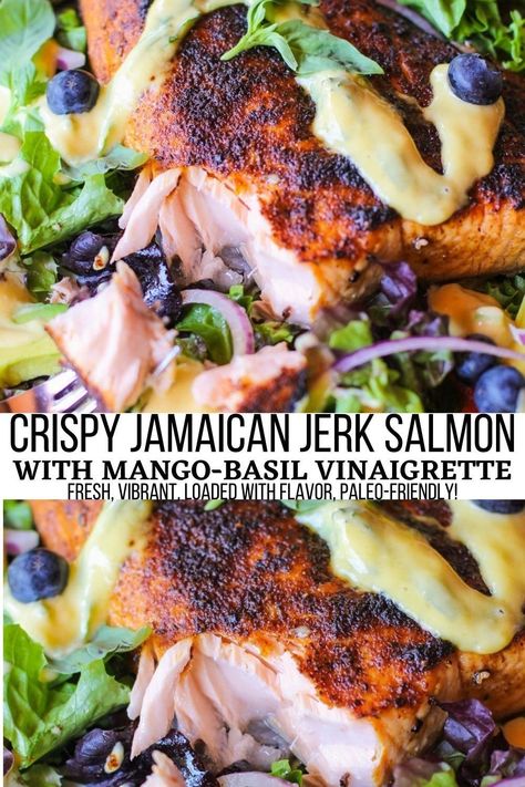 Jamaican Jerk Fish, Jamaican Jerk Salmon, Jerk Salmon Bowl, Caribbean Salmon Recipes, Carribean Salmon Recipes, Jerk Salmon Recipe, Jerk Salmon, Delicious Salmon Recipes, Seafood Meals