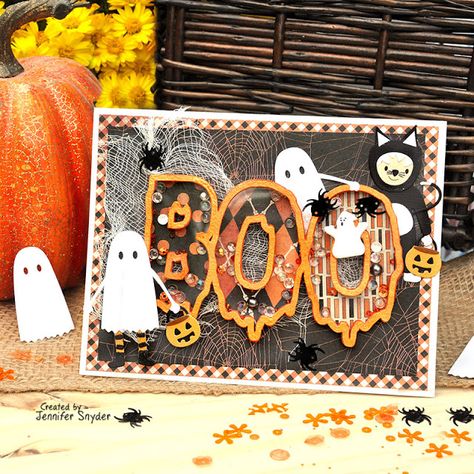 Fall Shaker Cards, Spellbinders Halloween Cards, Halloween Shaker Cards, Pumpkin Shaker Card, Halloween Shaker Cards Handmade, Doodlebug Halloween Scrapbook Layouts, Halloween Cards Diy, October Daily, Papercrafting Ideas