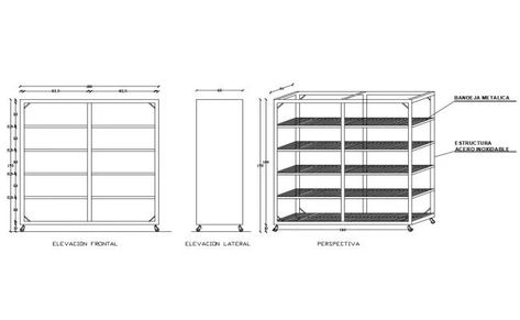 Steel shelf rack all sided elevation and auto-cad details dwg file Data Center Rack, Orthographic Drawing, 3d Autocad, Shelf Rack, Steel Racks, Steel Detail, Steel Shelf, Rack Design, Autocad Drawing