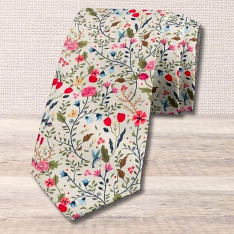 Wild Flower Floral Printed Modern Men's Tie for the Groom and His Groomsmen Wildflower Tie, Whimsical Wildflower Wedding, Mens Floral Ties, Floral Tie Wedding, Mens Floral Tie, Wildflower Wedding Theme, Wedding Groomsmen Attire, Cottagecore Wedding, Floral Ties