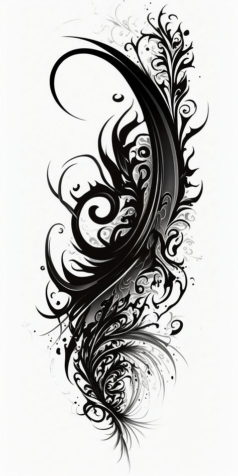 Black And White Gothic Tattoos, Black And White Fire Tattoo, Tattoo Design Drawings Unique, Dark Mandala Tattoo, Gothic Tribalism Tattoo, Black And White Phoenix Tattoo, Psychadelic Tattoo Black And White, Trippy Designs Black And White, Tattoo Pierna