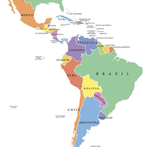 Latin America Regional Powerpoint Map, Countries, Names, Portrait View D33 Latin America Map, Galapagos Ecuador, America Latina, America Map, List Of Countries, Country Names, Country Maps, American Country, How To Speak Spanish