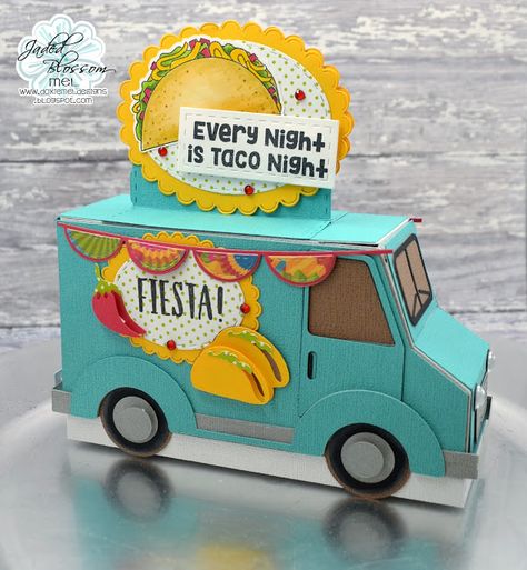 Doxie Mel Designs 3d Paper Food Truck, Taco Truck Valentine Box Ideas, Cardboard Taco Truck, Food Truck Party, Taco Food Truck, Mexican Restaurant Decor, Taco Twosday, Truck Crafts, Jaded Blossom