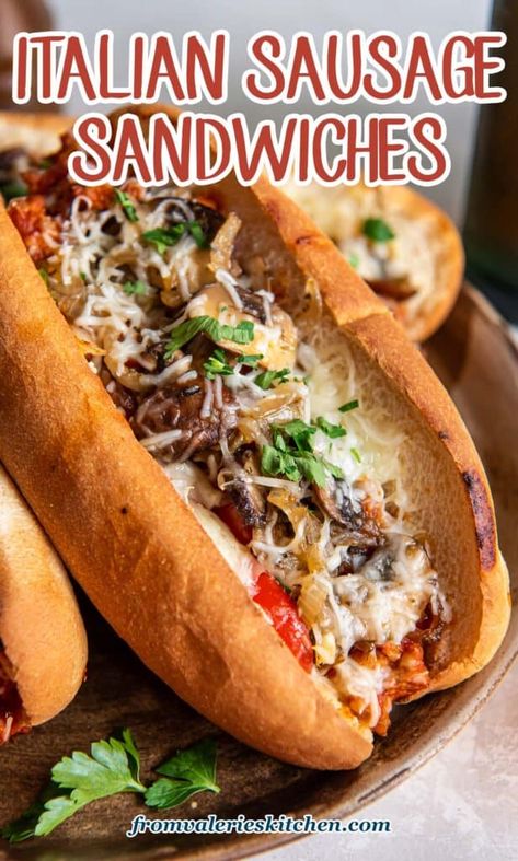 Hot Italian Sausage Recipes, Ground Italian Sausage Recipes, Blackstone Meals, Sausage Sandwich Recipes, Sausage And Peppers Sandwich, Awesome Sandwiches, Ground Sausage Recipes, Italian Sausage Sandwich, Sausage Burgers