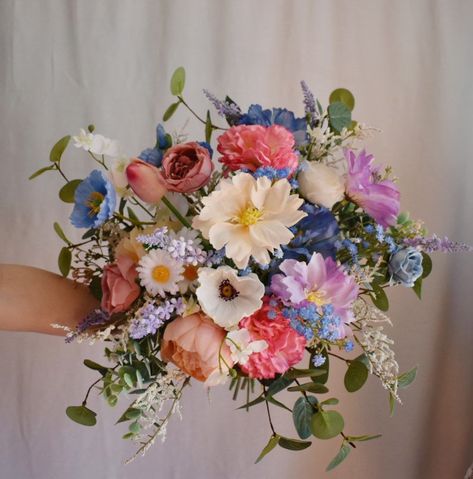 New Summer Bouquets With Wild Flowers, Colorful Bridal Bouquets, Silk Bridal Bouquet, Purple and Blue and Pink Bouquet, Bright Bouquets - Etsy Flower Bouquet Wedding Colorful, Bright Wild Flowers Wedding, Summer Bouquet Flowers Wedding, Wedding Bouquets Bride Colorful, Tropical Spring Wedding, Bright Colorful Bouquet, Wild Flowers Bouquet Wedding, Bright Spring Wedding Flowers, Wild Flower Wedding Flowers