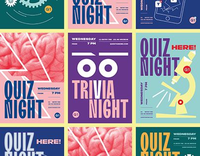 Quiz Night | Poster Collection Trivia Graphic Design, Trivia Night Poster Design, Pub Quiz Poster, Trivia Night Aesthetic, Quiz Design Graphics, Quiz Design Ideas, Quiz Night Poster, Trivia Design, Quiz Poster