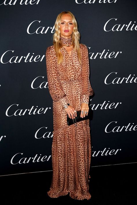 NEW YORK, NY - SEPTEMBER 06: Rachel Zoe attends Cartier Juste Un Clou New York Event at Cartier Mansion on September 6, 2018 in New York City. (Photo by Dominik Bindl/Getty Images) Silk Cheetah Dresses, Leopard Print Dress Street Style, Chic Tiger Print Party Dress, Rachel Zoe Caftan, Laura Harrier, Rachael Zoe, Rachel Zoe Style, Formal Chic, Recruitment Outfits