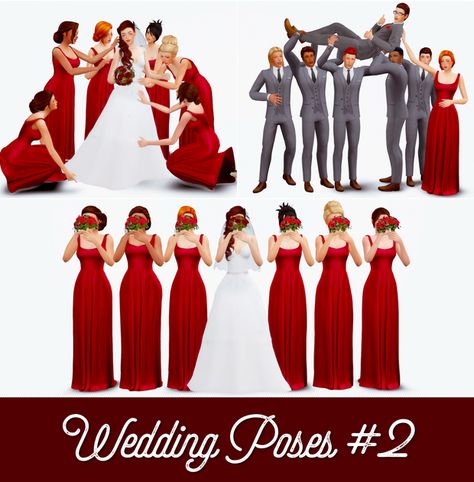 Wedding Poses #2: | Atashi77 on Patreon Sims 4 Wedding Dress, Sims 4 Couple Poses, Bridesmaid Poses, Simple Beach Wedding, 4 Poses, Sims 4 Family, Medieval Wedding, Sims 4 Mm Cc, Sims 4 Dresses