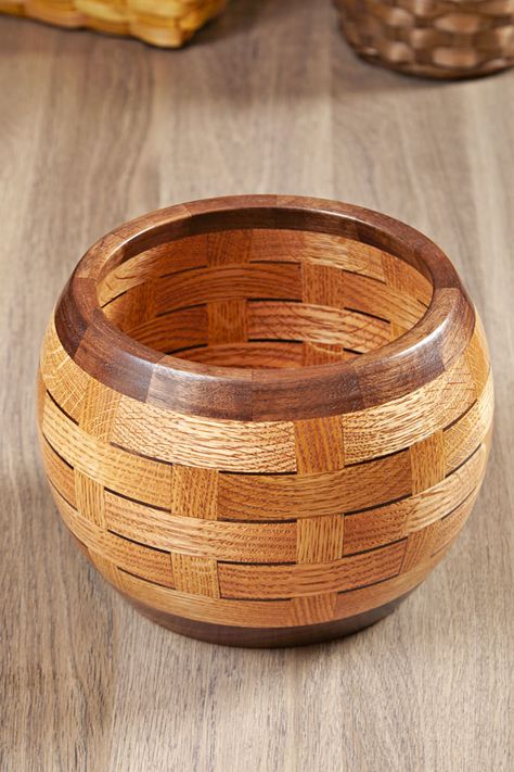 Woven Bowl woodworking plan.  Plenty of woodworking happens long before switching on the lathe. We'll teach you how to cut and glue up airtight segmented rings to weave this optical illusion. Woodworking Plans Patterns, Woven Bowl, Toy Barn, Cut And Glue, Wood Turning Lathe, Woodworking Patterns, Woodworking Joints, Learn Woodworking, Wood Turning Projects