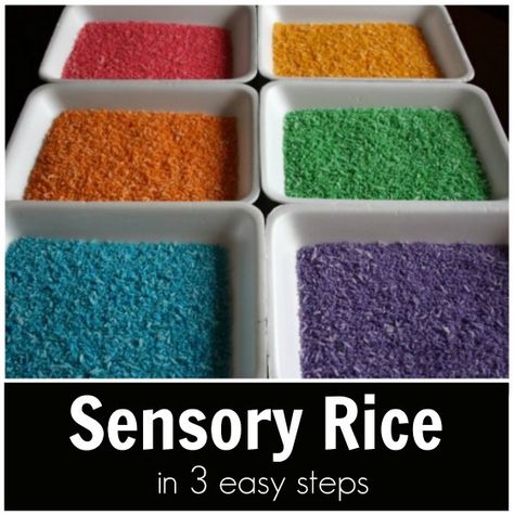 Rainbow Rice - How to Dye Rice for Sensory Play in 3 Easy Steps - Happy Hooligans Coloring Rice, Rangoli Craft, Dye Rice, Coloured Rice, Sensory Tables, Sensory Rice, Sensory Tubs, Happy Hooligans, Rainbow Rice