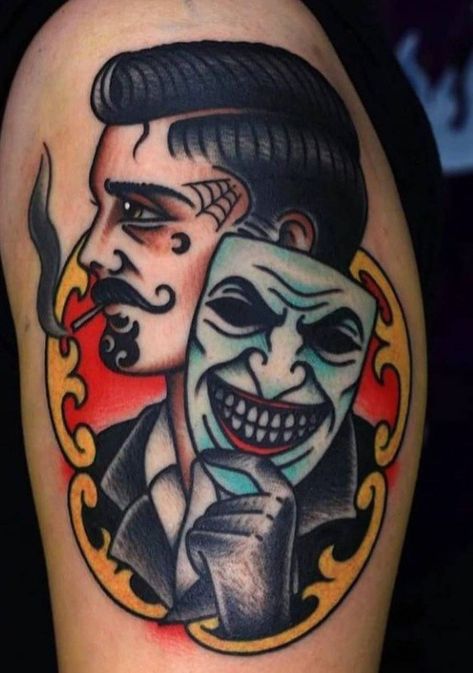 Guy Fawkes Mask Tattoo, Theater Mask Tattoo, Guy Tattoos, Horror Tattoos, Unique Wrist Tattoos, Kunstjournal Inspiration, Wrist Tattoo Designs, Feather Tattoo Design, Traditional Tattoo Sleeve