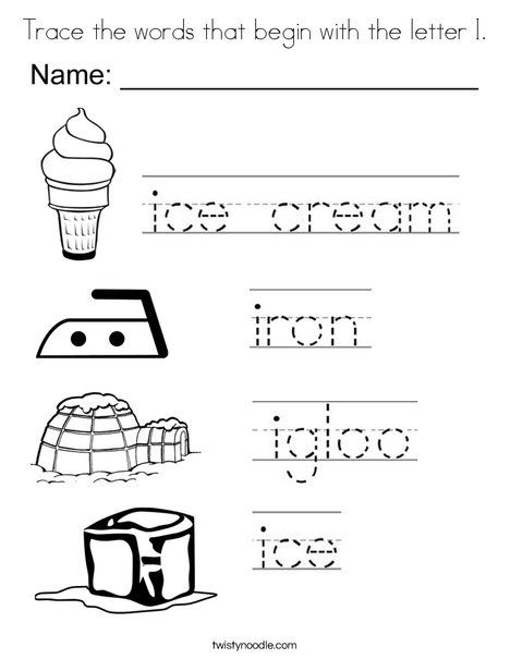 Trace the words that begin with the letter I Coloring Page - Twisty Noodle Letter I Worksheets For Preschoolers, Vowel I Worksheets, Letter I Words, I Words, Letter I Worksheet, Word Tracing, Handwriting Worksheets For Kids, Initial I, The Letter I