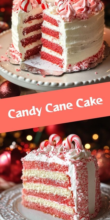 Festive High Altitude Candy Cane Christmas Cake - Recipe & Tips Indulge in a festive treat with our High Altitude Candy Cane Christmas Cake, topped with luscious Peppermint Cream Cheese Frosting. Perfect for capturing holiday cheer, this cake offers a delightful peppermint twist and creamy consistency, making it a centerpiece for your celebrations! Candy Cane Cake Ideas, Christmas Flavored Cakes, Christmas Baking Ideas Cake, Best Christmas Dessert Recipes, Holiday Party Dishes, Christmas Deserts Elegant, Holiday Cake Ideas, Simple Christmas Cake Designs, Christmas Desert Ideas