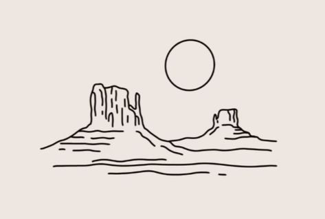 Grand Canyon Line Art, Canyon Drawing Simple, Sedona Arizona Tattoo, Sedona Tattoo Ideas, Moab Tattoo, Monument Valley Tattoo, Grand Canyon Tattoo, Desert Landscape Tattoo, Sedona Tattoo