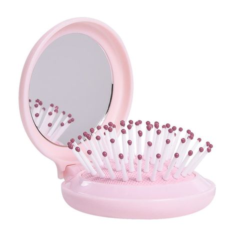 Nethins Women Mini Foldable Hair Brush Travel Portable Round Paddle Brush with Mirror Mirror For Girls, Mini Hair Brush, Brush With Mirror, Hair Knots, Detangle Hair, Portable Mirror, Travel Hairstyles, Hair Knot, Paddle Brush