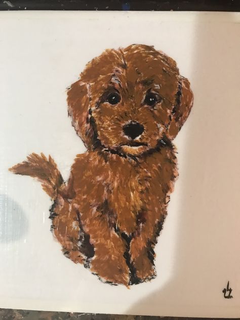 Easy Dog Painting, Maltipoo Drawing, Cavapoo Drawing Easy, Golden Doodle Painting, Cavapoo Painting, Golden Doodle Painting Easy, Goldendoodle Painting Easy, Doodle Dog Art, Golden Doodle Watercolor Painting