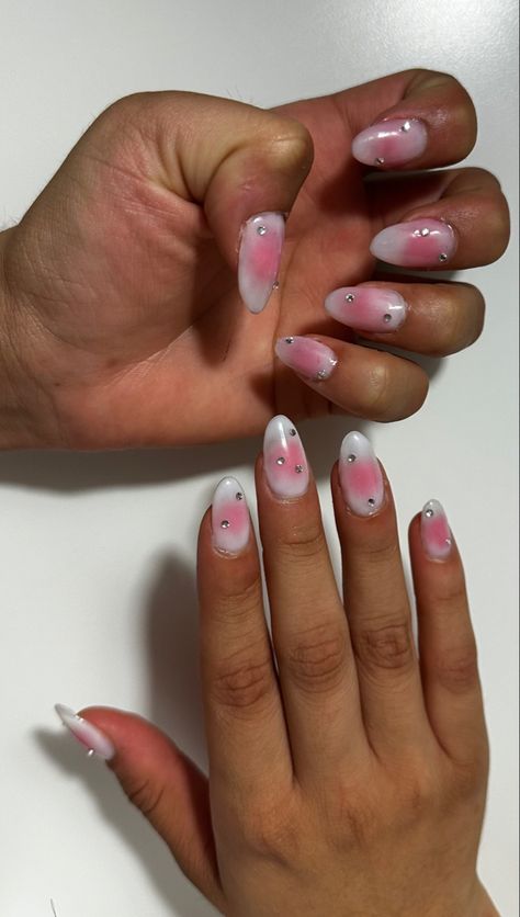 Soft pretty pink rhinstone gem gel Korean inspired gel nails 💅 Aura Nails, Pretty Pink, Pretty In Pink, Gel Nails, Aura, Sparkle, Gems, Nails, Pink