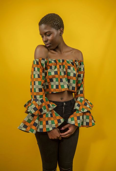 Ankara bell sleeves | Jubileé clothe Bells Sleeves Blouses, Sewing Bell Sleeve Top, Bell Sleeve Flannel Shirt, Ankara Bell Sleeve Top, Bell Sleeve Shirt Boohoo, Ankara Styles, Ankara, Bell Sleeves, Sleeve Top