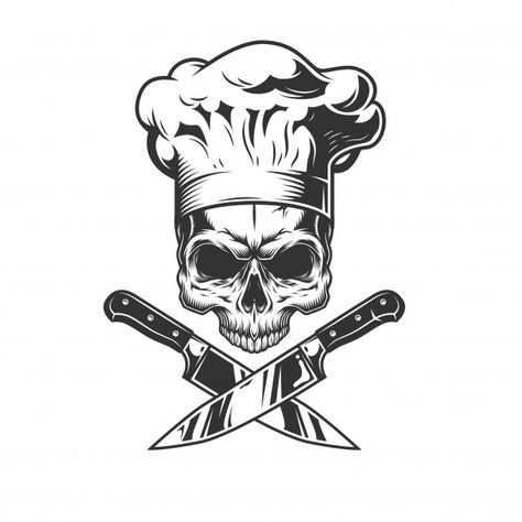 Skull without jaw in chef hat Free Vecto... | Free Vector #Freepik #freevector #restaurant Skull Without Jaw, Cooking Tattoo, Culinary Tattoos, Skull Tattoo Designs, Food Lettering, Chef Tattoo, Cooking Icon, Cartoon Chef, Cooking Logo