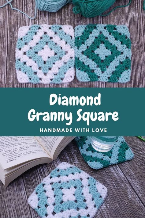 In this tutorial I will show you how to CROCHET this DIAMOND granny square. Length of square is 4.5" / 11.5 cm. I am using 2 colors to create a beautiful diamond. You can use it like a coaster or for blanket, pillow, afghan etc. How To Crochet Diamond Pattern, Granny Square Crochet Pattern 2 Colors, Ombre Granny Square Crochet, Two Colored Granny Square, Two Color Granny Square Blanket, Crochet Diamond Granny Square, Crochet Granny Square 2 Color, 2 Color Granny Square Crochet Pattern, Copenhagen Granny Square