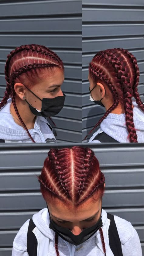 5 Dutch Braids, Mma Braids, Boxing Braids Hairstyles, Afro Pletenice, Three Braids Hairstyle, 4 Dutch Braids, Cornrows Designs, Aesthetic Hair Color, Braids For Summer