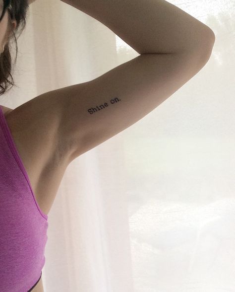 Inside Arm Small Tattoo, Immer Arm Tattoo Women, Tattoo Placement Ideas Arm Writing, Inner Arm Tattoo Words, Inside The Arm Tattoo Women, Arm Words Tattoo, Tattoo On Bicep Women, Simple Font Tattoo, Inside Of Arm Tattoo Women